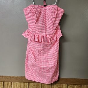 Lilly Pulitzer peplum strapless mini dress,pink/white checkers, women's s.